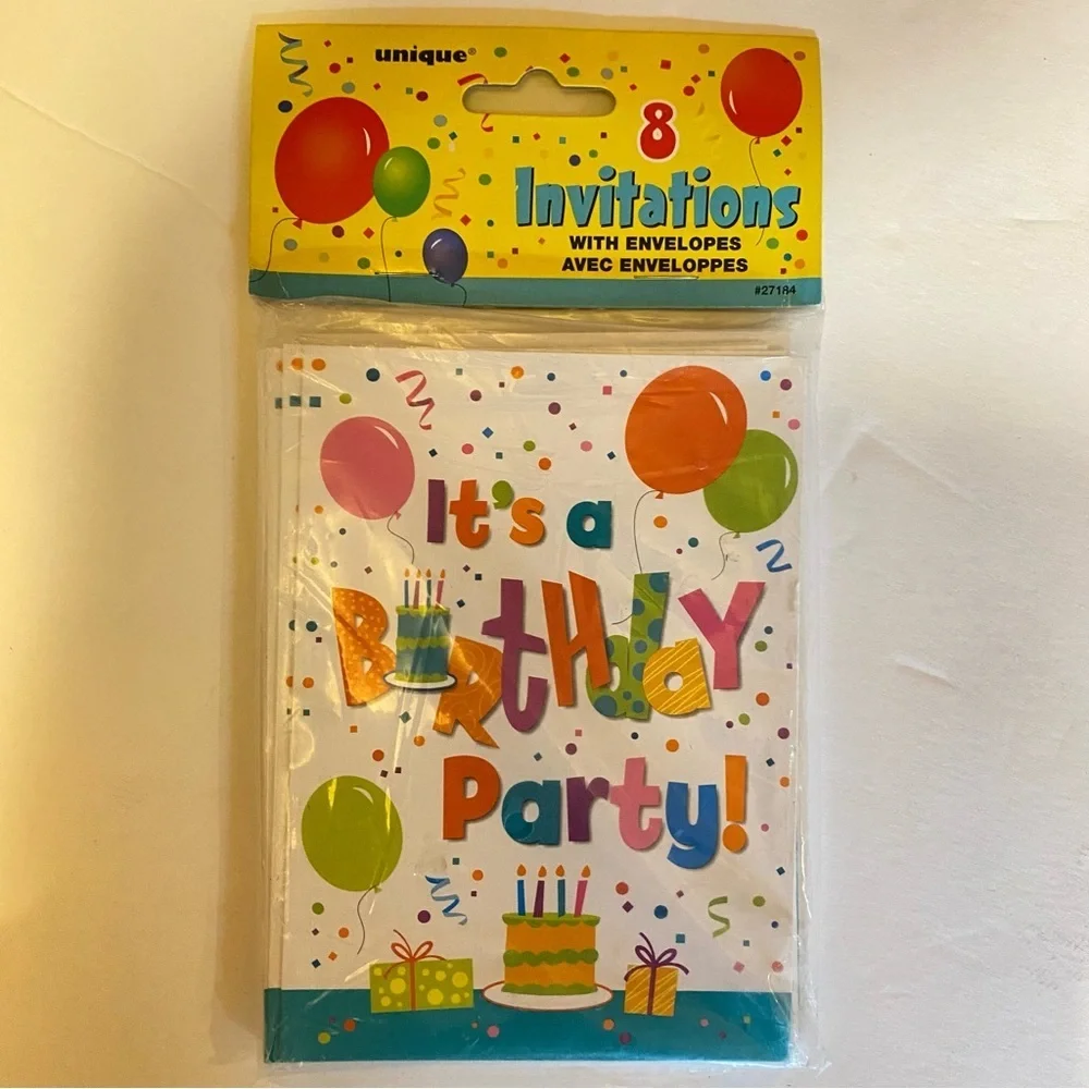 8 Colorful Birthday Party Invitations with Envelopes - Picture 2 of 4